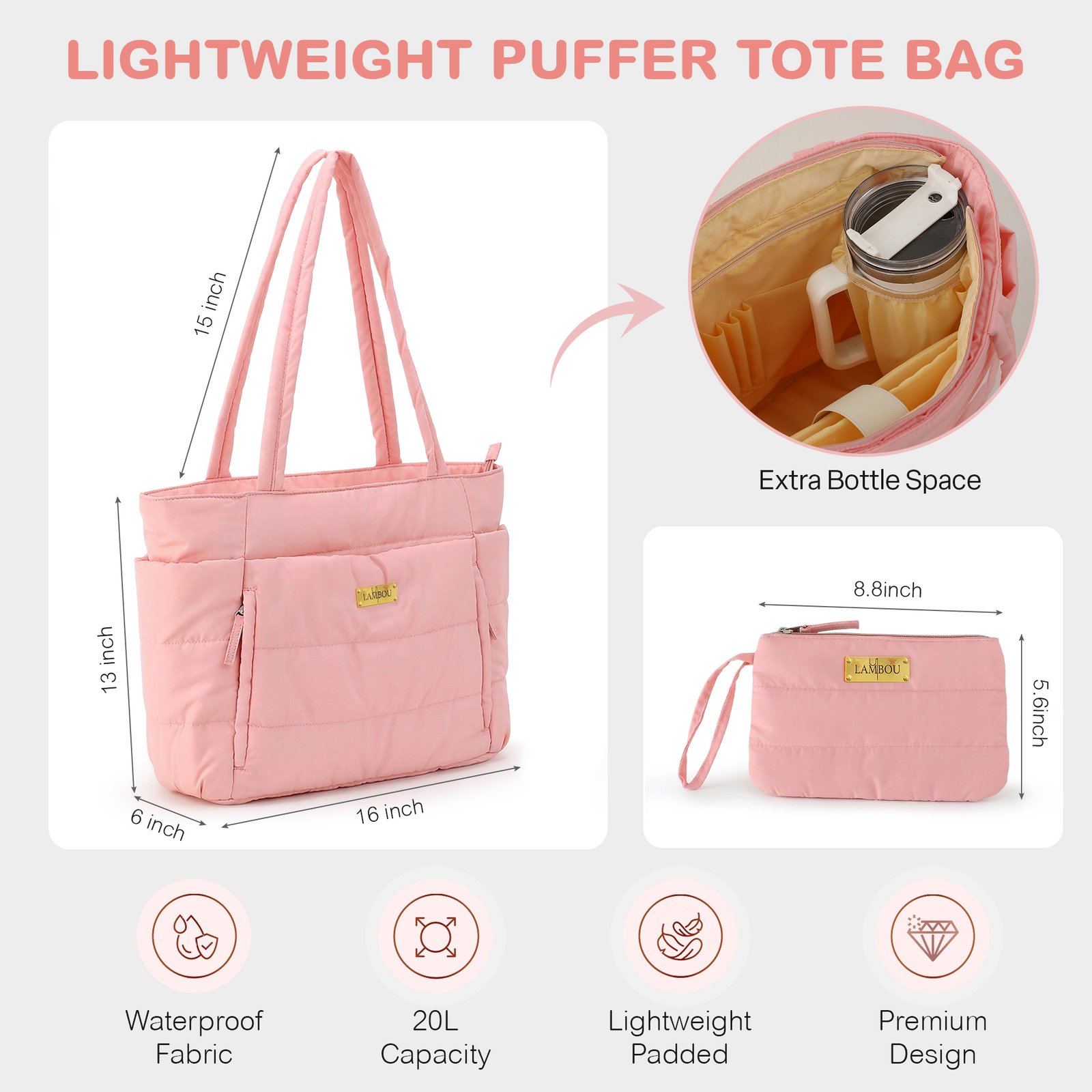 Lambou Puffer Tasche Rosa