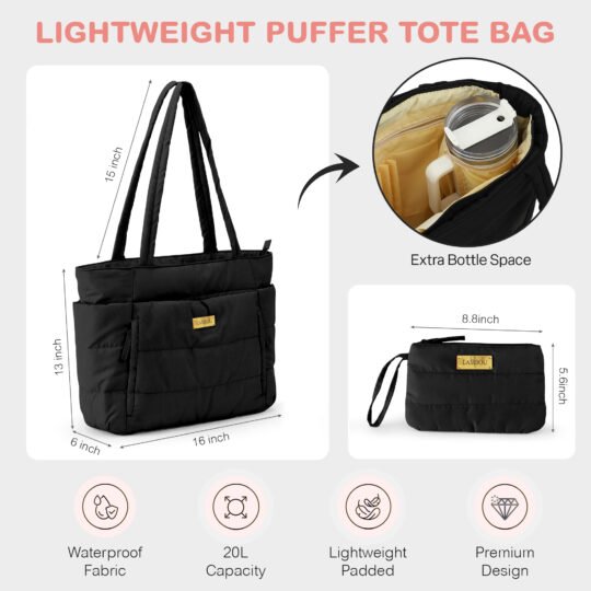 Lambou Puffer Tasche Schwarz