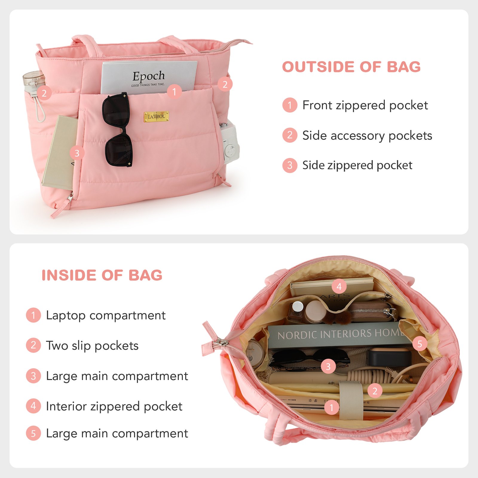 Lambou Puffer Tasche Rosa