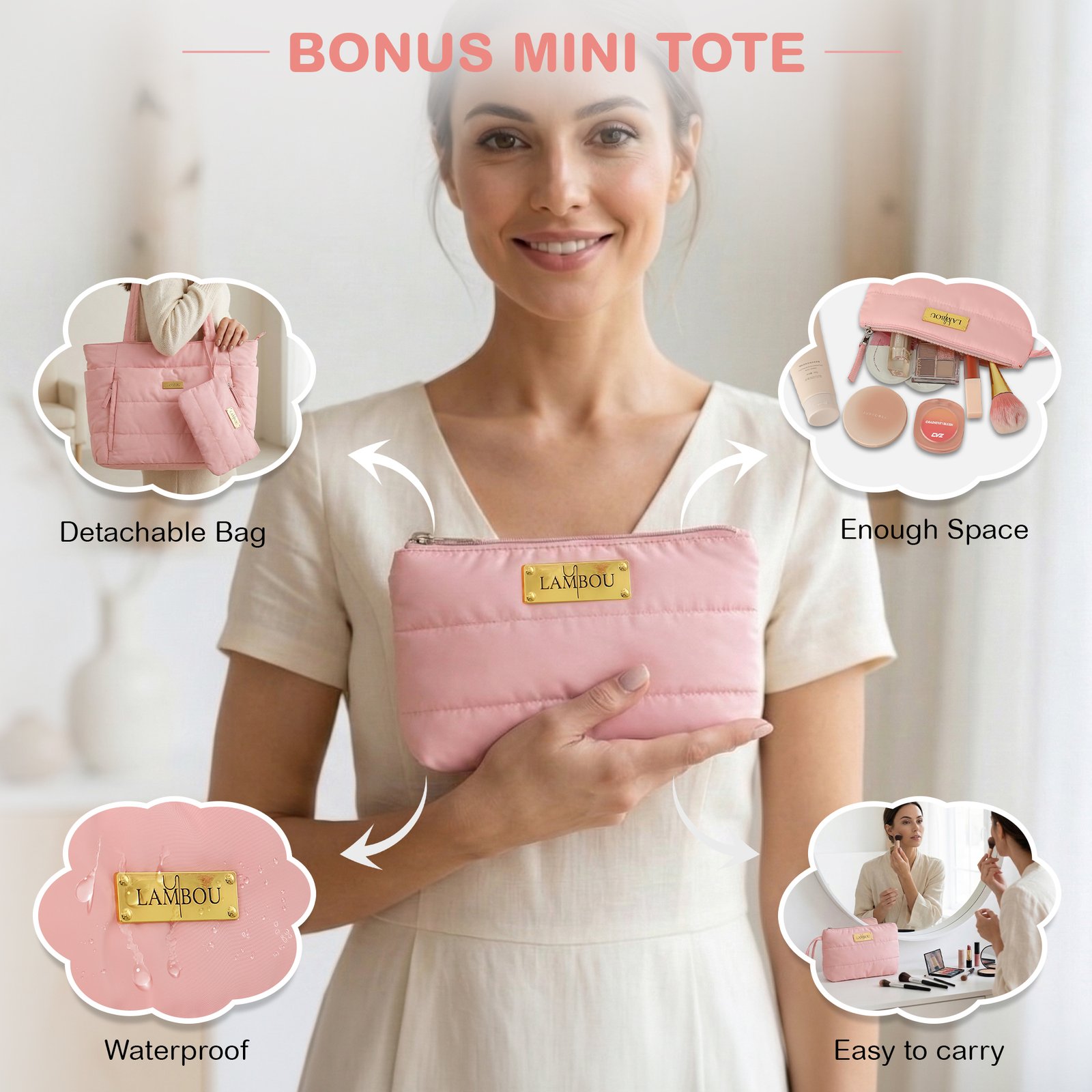 Lambou Puffer Tasche Rosa